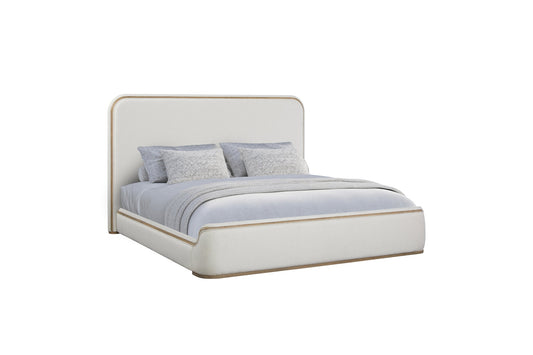 Toffee and White Sand Upholstered Bed